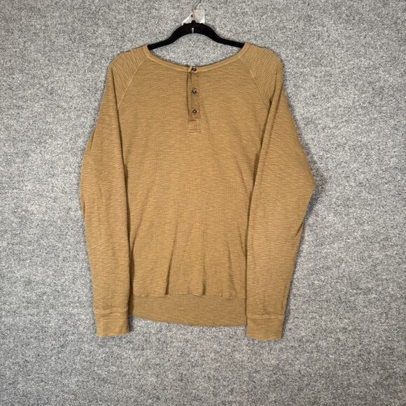 Lucky Brand Shirt Mens Large Tan Long Sleeve Henley Thermal Waffle Knit Stretch - Picture 1 of 7